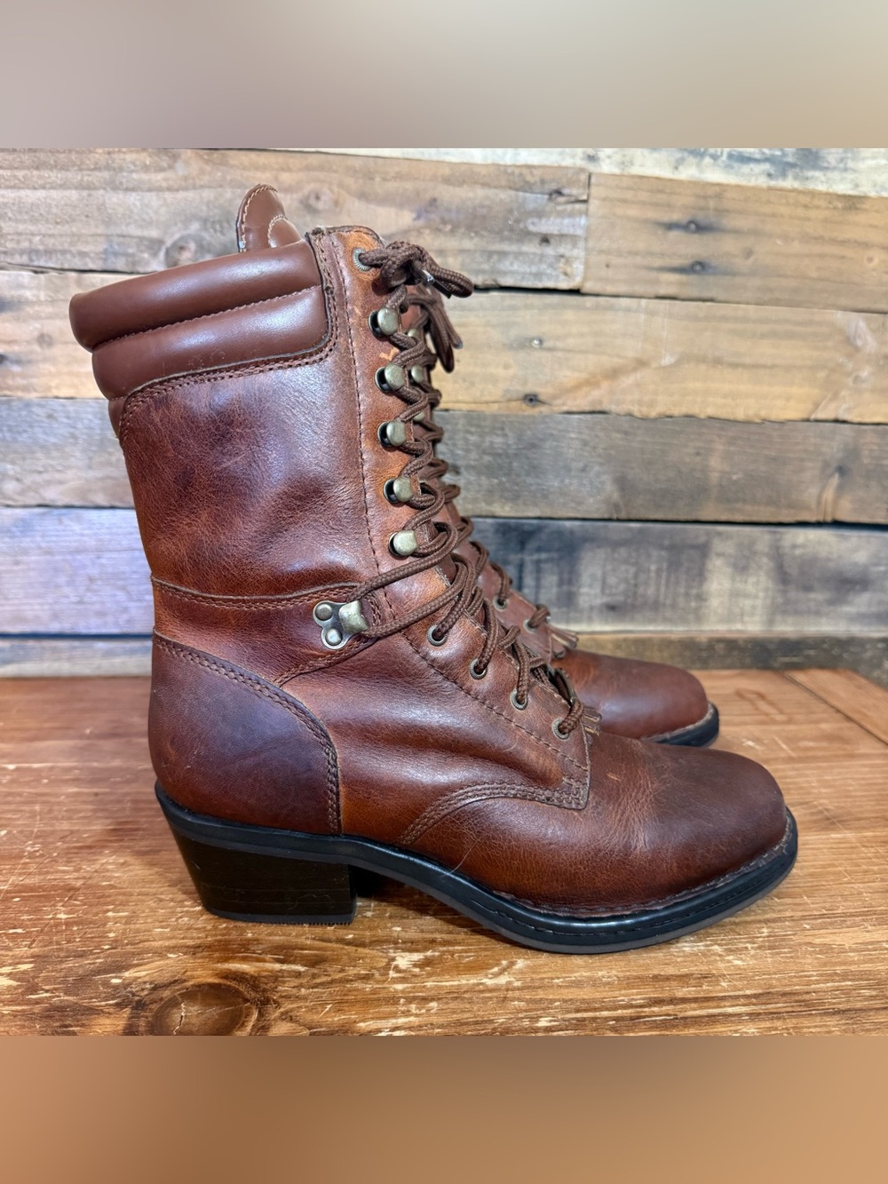 Double H Boots Women’s 8.5 Lace Up Brown Leather Kiltie Packer Western - Picture 2 of 9